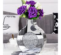 Jarrón Decorativo con Espejo de Plata, Jarrón de Diamantes de Lujo, Se Puede Insertar con Flores Secas Y Pampas Grass, Se Puede Usar como Sala De Estar, Decoración De Oficina, Altura 23 cm