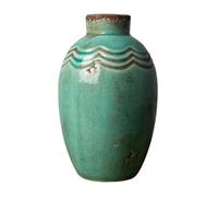 Jarrón decorativo de piedra arenisca, esmaltado agrietado verde agua, efecto antiguo, 14,5 cm x 9 cm