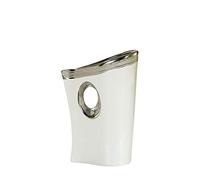 Jarrón Decorativo Moderno de cerámica, Color Blanco y Plateado, Altura 26 cm, Ancho 17 cm