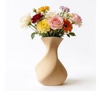 Jarrón decorativo moderno "fluida" con forma orgánica escultora, diseño contemporáneo de líneas suaves para flores, ramas o artificiales, ideal para decoración casa/oficina, centro de mesa (Wood)