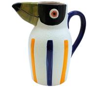 Jarrón decorativo XL, diseño de cabeza de loro, florero, florero, animal, jarrón de mesa, jarrón de cerámica como loro con mango azul, jarrón con decoración de loro de cerámica en multicolor, 19 x 11