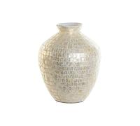 Jarrón DKD Home Decor Blanco Bambú Nácar Natural Hoja de Planta Mediterráneo 30 x 30 x 36 cm