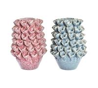 Jarrón DKD Home Decor Flor Rosa Turquesa 18 x 18 x 27 cm Gres 20 x 20 x 27 cm Mediterráneo (2 Unidades)