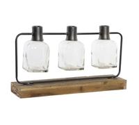 Jarrón DKD Home Decor Negro Natural Metal Cristal Madera de Paulonia 49 x 11 x 27 cm (3 Piezas)