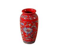 Jarron Flores Jarrón de cerámica pequeño Hecho a Mano, Elegante Pintura Vintage, jarrones Decorativos Porcelana esmaltada for Oficina y hogar(Red-E)