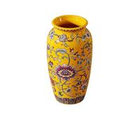 Jarron Flores Jarrón de cerámica pequeño Hecho a Mano, Elegante Pintura Vintage, jarrones Decorativos Porcelana esmaltada for Oficina y hogar(Yellow-E)