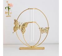 Jarrón hidropónico de vidrio con marco de metal dorado, maceta de mariposa, jarrón de vidrio de escritorio, maceta hidropónica, adornos para centro de mesa, boda, oficina, hogar, planta hidropónica