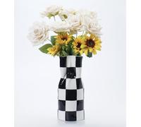 Jarrón moderno de cerámica a cuadros para decoración del hogar, decoración estética para sala de estar, dormitorio, cocina, jarrón minimalista abstracto bohemio chi, wabi-Sabi, cerámica pellizcada a