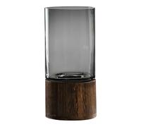 Jarrón multiusos de cristal transparente, decoración de arte contemporáneo con base de madera, decoración moderna para el hogar compatible c