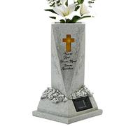 Jarrón para cementerio solar - Decoración sepulcral envejecida blanca | Jarrón conmemorativo de resina con luz, regalo para un familiar de un amigo de luto, Vàaso er regalo de pérdida para la