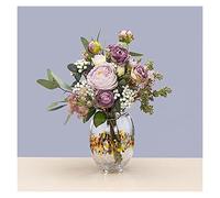 Jarrón para decoración de sala de estar, arreglo floral, vidrio transparente, lujo ligero, arreglo floral hidropónico, adecuado para comedor y sala de estar decoración del hogar (pequeño)