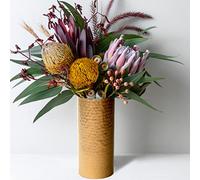Jarrón para flores, Olly & Rose, metal templado, dorado, 23 cm de alto
