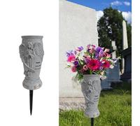 Jarrón para tumba de cementerio para flores artificiales: jarrones de ángel con estacas de tierra, soporte para lápida de cementerio (gris)