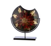 Jarrón Redondo de Cristal con Base de Metal, decoración para salón, Regalo para Mujeres, cumpleaños, Pintado a Mano, Color: Verde, Rojo, Dorado, Altura 37 cm