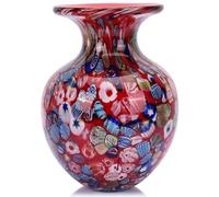 Jarrón Redondo de Vidrio Rojo para decoración del hogar, jarrón soplado a Mano para Flores, jarrones de Vidrio de Colores Bohemios para Mesa de Comedor Moderna, centros de Mesa Funky, Oficina,