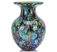 Jarrón redondo de vidrio verde para decoración del hogar, jarrón soplado a mano para flores, jarrones de vidrio de colores bohemios para mesa de comedor moderna, centros de mesa funky, oficina,