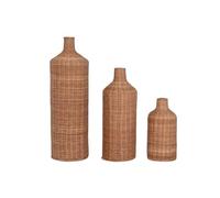 JARRON SET 3 RATAN METAL 25X25X82 NATURAL MARRON
