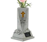 Jarrón solar de cementerio para tumba, estatua decorativa de resina con luz LED cruzada impermeable, jarrón solar para cementerio, para césped, patio, jardín al aire libre, porche
