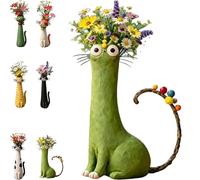 Jarrones artesanales, encantadores y adorables -perfectos para escritorios estanterías y decoraciones de estilo bohemio que incluyen divertidas macetas con motivos de gatos. (Green sitting posture.)