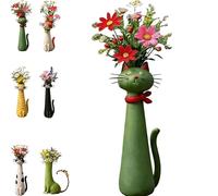 Jarrones artesanales, encantadores y adorables -perfectos para escritorios estanterías y decoraciones de estilo bohemio que incluyen divertidas macetas con motivos de gatos. (Green)