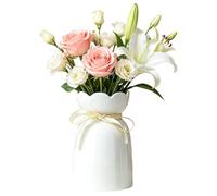 Jarrones blancos para flores, decoración estética de cerámica decorativa | Lindo jarrón de flores, para exhibición de casa de campo, mesa de estar, dormitorio, cocina, estantería y comedor