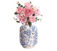 Jarrones Chinos Porcelana Blanco y Azul, Jarrones Decorativos Pequeños de Cerámica, Jarrón Flores Vintage Hecho a Mano con Grieta Esmalte para Decoración del Hogar, Oficina 12.5 x 18.5 cm (S)