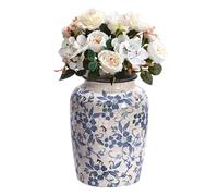 Jarrones Chinos Porcelana Blanco y Azul, Jarrones Decorativos Pequeños de Cerámica, Jarrón Flores Vintage Hecho a Mano con Grieta Esmalte para Decoración del Hogar, Oficina 14,5 x 20 cm (M)