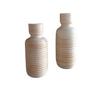 Jarrones de Cerámica Artesanal, Forma Botella, Beige Natural, 40cm y 35cm, Set de 2, Diseño Acanalado, Estilo Contemporáneo, Decoración del Hogar