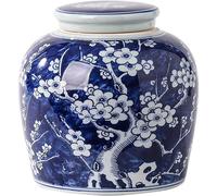 Jarrones de cerámica china con tapa para jengibre, jarrón de porcelana azul y blanca con flores de ciruelo, jarras de templo con tapa, recipientes para centros de mesa, adornos, arreglos florales, dec