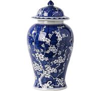 Jarrones de cerámica china con tapa para jengibre, jarrón de porcelana azul y blanca con flores de ciruelo, jarras de templo con tapa, recipientes centrales, adornos, arreglos florales, decoración (un