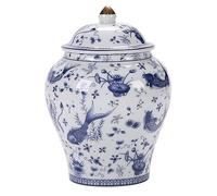 Jarrones de cerámica grandes tipo Ginger Jar, azules y blancos, con tapa, para decoración del hogar, con diseño de carpa, organizador de tarros tipo templo, tarro decorativo, A-8.2 * 17cm (A 8.2*
