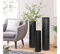 Jarrones de Suelo Grande Negro, 70/55/40 cm Metalicos Altos Jarrones Set de 3, Modernos Textura de Panal Jarron de Suelo para Salón Comedor Dormitorio Oficina
