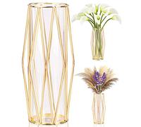 Jarrones Decorativos Modernos con Soporte Metálico Geométrico, Terrario Cristalino, Florero de Vidrio para Plantas Hidropónicas y Flores, Centro de Mesa para Bodas y Decoración de Interiores