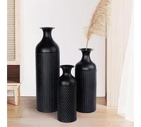 Jarrones negros grandes, 69/51/42 cm, 3 jarrones de flores de metal con textura de panal moderno para salón, rincón de casa, pasillo, decoración (con superficie lisa)
