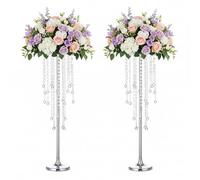 Jarrones plateados de 29.5 pulgadas de alto, centro de mesa de boda, elegante portavelas de metal con cristal de araña, para bodas, eventos, cumpleaños, recepción, decoración del hogar de Año Nuevo