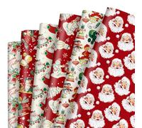 JarThenaAMCS 12 hojas de papel de regalo de Navidad, no rollo, papel de regalo de Papá Noel rojo, papel de arte de temporada plegado plano para invierno, Navidad, cumpleaños, baby shower,