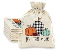 JarThenaAMCS 20 bolsas de regalo de arpillera de otoño, a cuadros, calabaza, con cordón, bolsas de regalo de otoño, bolsas de golosinas para vacaciones, Acción de Gracias, cumpleaños, fiestas,