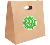 JarThenaAMCS 200 bolsas de papel kraft de 11 x 6 x 11 pulgadas con asas troqueladas, bolsas marrones para llevar para restaurante, panadería, suministros de fiesta al por menor