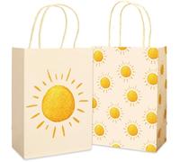 JarThenaAMCS 24 bolsas de regalo de papel boho Sunshine para el primer viaje alrededor del sol, bolsas de regalo con asas, bolsas de golosinas de color amarillo claro, bolsas de compras para baby