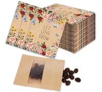 JarThenaAMCS 50 sobres de papel kraft con cierre de cremallera para flores silvestres con ventana, paquetes de semillas resellables florales vintage para flores, vegetales, semillas, recuerdos de