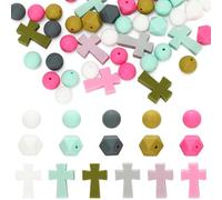 JarThenaAMCS 72 cuentas de silicona para bautizo, poligonales, redondas, espaciadoras, coloridas cuentas espaciadoras para manualidades, collares, pulseras, llaveros, joyería, 72 unidades