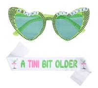 JarThenaAMCS A Tini Bit - Gafas de sol verdes más antiguas con banda de lazo rosa, banda blanca para decoración de Martini, cumpleaños, despedida de soltera