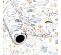 JarThenaAMCS Papel de regalo bajo el mar, mini rollo, 17 pulgadas x 32.8 pies, papel de regalo de animales oceánicos, bonito papel de manualidades para fiesta de cumpleaños de verano, suministros de