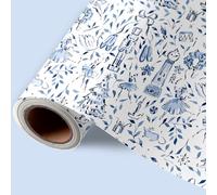 JarThenaAMCS Papel de regalo de Navidad - Mini rollo - 17 pulgadas x 32.8 pies azul árbol de Navidad cascanueces papel de regalo decorativo para manualidades suministros