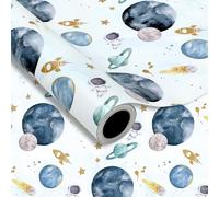 JarThenaAMCS Papel de regalo para el espacio exterior, mini rollo, 17 pulgadas x 32.8 pies, primer viaje alrededor del sol, papel de acuarela, galaxia, papel para manualidades para baby shower, fiesta