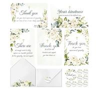 JarThenaAMCS Paquete de 100 tarjetas de agradecimiento funerarias, tarjetas de condolencias florales blancas en acuarela con calcomanía de sobre, tarjeta de duelo de flores para servicio