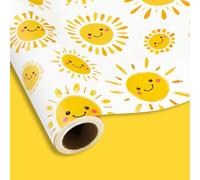 JarThenaAMCS Sun Smile - Mini rollo de papel de regalo, 17 pulgadas x 32.8 pies, primer viaje alrededor del sol, papel de regalo amarillo, doble impreso, papel de manualidades para fiestas de verano,