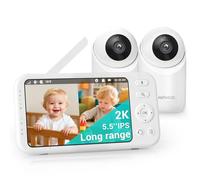 Jartoo 2K Camara Vigilancia Bebe con 2 Cámaras, 5.5" Monitor Bebé 566m Largo Alcance, FHD Pantalla Dividida, Sin WiFi, Visión Nocturna, VOX, Detección de Llanto AI, Audio Bidireccional, 6000mAh