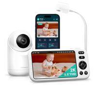 Jartoo Monitor inteligente para bebés con cámara 2K y soporte, alcance de 2000 pies, pantalla de 14 cm, Wi-Fi híbrido y sin conexión Wi-Fi, detección alimentada por IA, aplicación gratuita y grabación