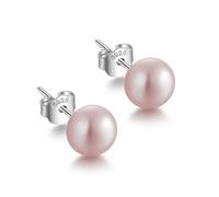 JaruJaru 4/6mm Tiny Freshwater Button Pearl Stud Earrings, S925 Sterling Silver Posts, Purple/Coral Flatback Real Pearls, Hypoallergenic Multicolored Sleep Earrings for Sensitive Ears